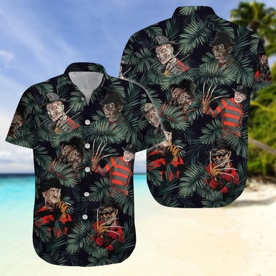Freddy Krueger Hawaiian Shirt, Horror Movie Shirt, Spooky Tropical Shirt
