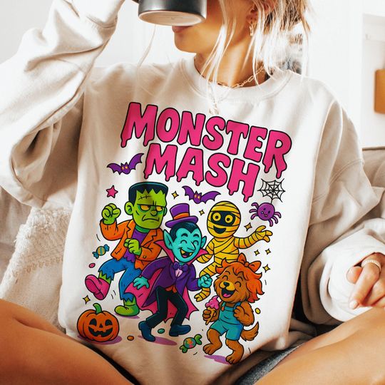 Monster Mash Sweatshirt, Vintage Halloween Shirt, Halloween Monsters Sweater
