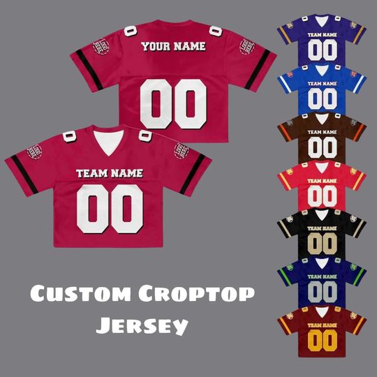 Custom Womens Crop Top Football Jersey  Personalized Name & Number Gameday Shirt with Multi-Color Logo, Cute Concert or Team Outfit.