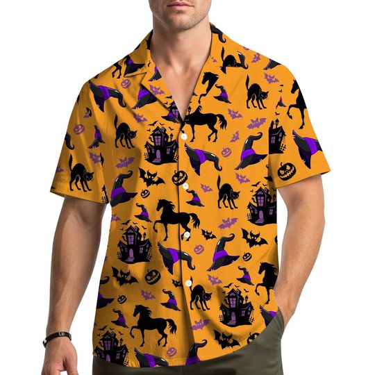 Halloween Horse Shirt Men Women Youth, Witch Cat Bat Pumpkin Haunted House Pattern Shirt