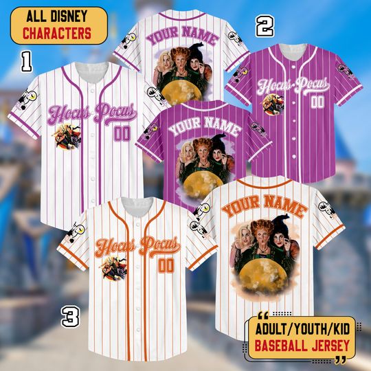 Personalized Hocus Pocus Baseball Jersey, Custom Disney Villains Hocus Pocus Jersey, Sanderson Sisters Shirt, Disney Halloween Party Shirt