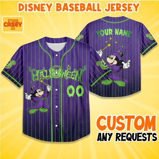 Custom Mickey Mouse Wizard Halloween Party Jersey, Personalize Disneyland Jersey, Halloween Oufit, Birthday for kid, Gift for Disney Fans