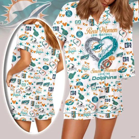 Miami Dolphins Premium Women Short Pajamas Breathable Summer Nightwear
