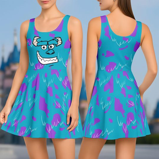 Sulley Skater Dress, Monsters Inc. Costume Dress, Furry Monster Cosplay, Disney Halloween Cosplay Skater Dress, Dress Women Gift