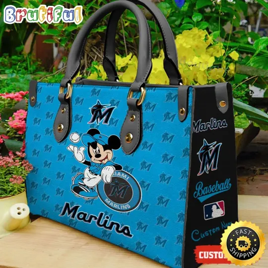 Custom Miamis Team Marlins Cartoon Leather Bag, Cute Woman Leather Bag