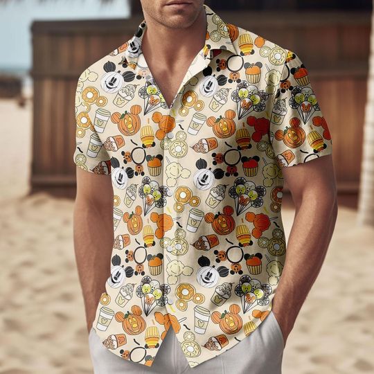 Halloween Disney Snacks Button Shirt, Men Shorts