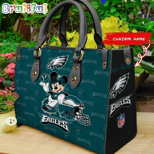 Custom Philadelphias Team Eagles Cartoon Leather Bag, Cute Woman Leather Bag