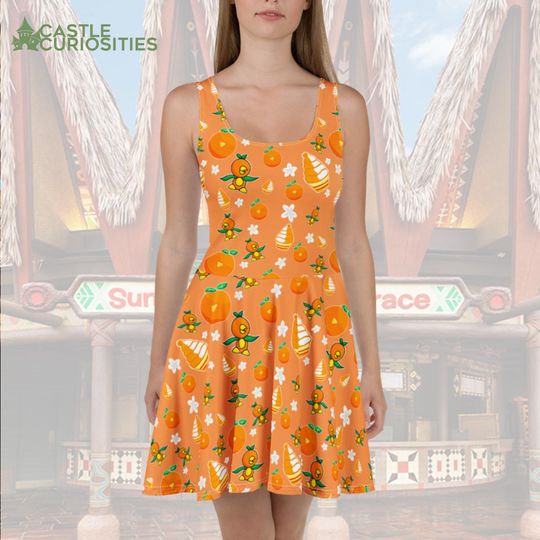 Orange Bird Skater Dress, Citrus Swirl Dress, Sunshine Tree Terrace Inspired, Adventureland Disneybound Outfit, Whimsical Park Apparel