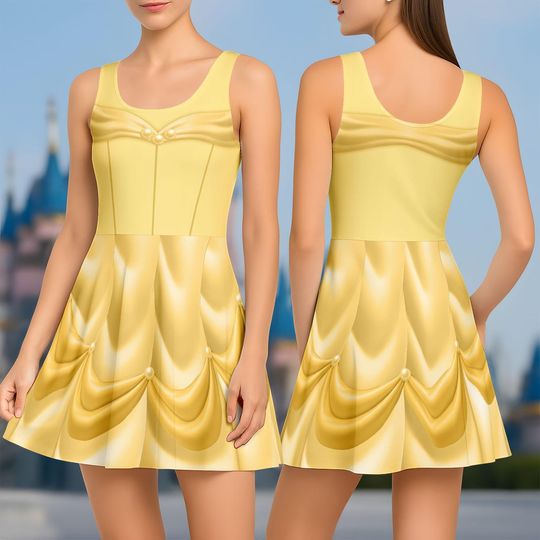 Disney Belle Costume Skater Dress, Beauty and the Beast Cosplay Dress, Disney Princess Cosplay Outfit, Halloween Disneybound Park Look