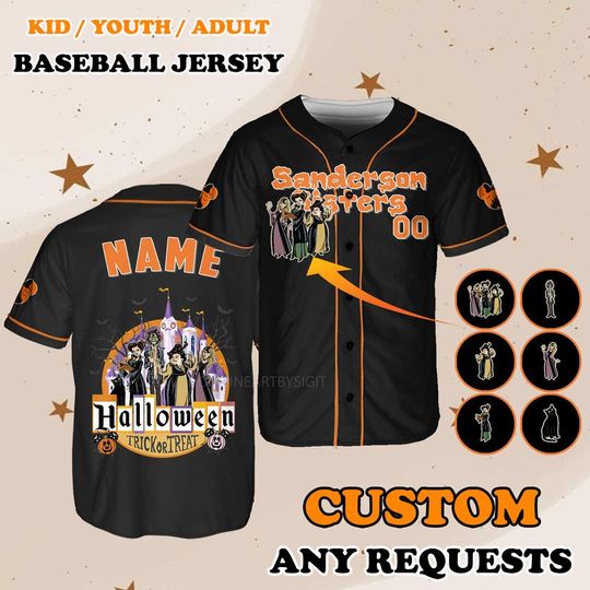 Hocus Pocus Trick or Treat Jersey, Disney Halloween Hocus Pocus Family Jersey Shirt, Winifred Sanderson Shirt, Sarah Sanderson Jersey