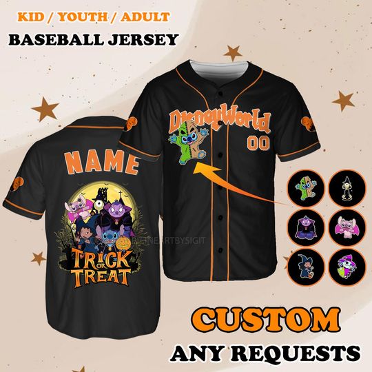 Halloween Scary Lilo and Stitch Baseball Jersey, Disneyword Trick or Treat Jersey, Stitch and Angel Jersey, Nani Pelekai Spooky Season Shirt