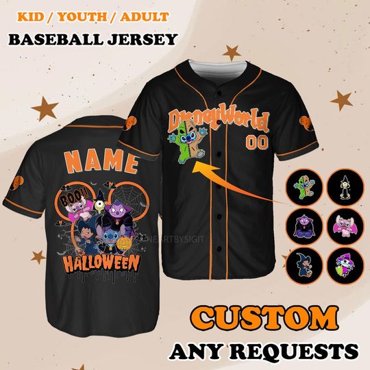 Disneyword Halloween Boo Jersey, Halloween Lilo and Stitch Baseball Jersey, Stitch Jersey, Angel Experiment 624 Shirt, Disneyland Halloween