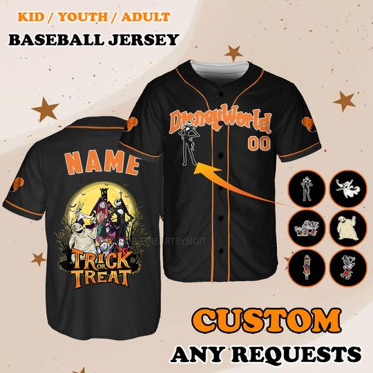 Halloween Scary Nightmare Before Christmas Baseball Jersey, Disneyword Trick or Treat Jersey, Jack and Sally Jersey, Zero Ghost Dog Shirt