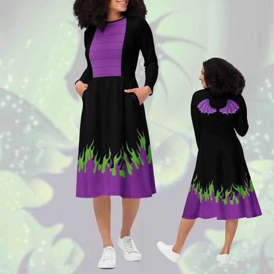 Maleficent Dragon Long Sleeve Dress - Halloween Dress - Cosplay Costume