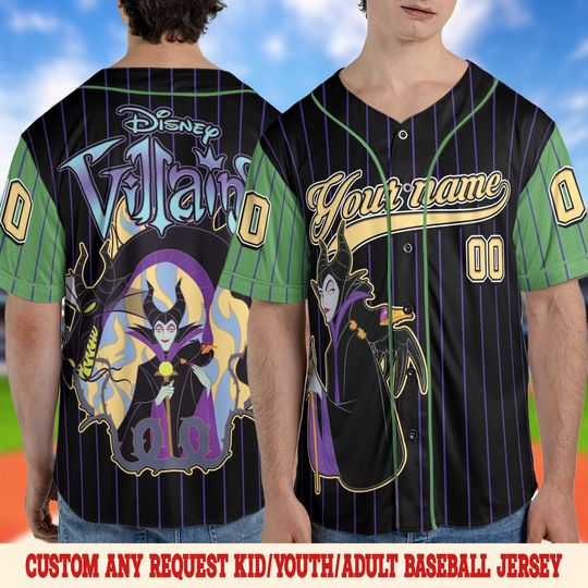 Custom Disney Villain Halloween Baseball Jersey, Cruella Ursula Evil Queen Matching Jersey,Villains Friends Matching Family Jersey