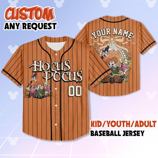 Custom Mickey & Friends Halloween Baseball Jersey, Disney Halloween Baseball Jersey, Hocus Pocus Jersey, Spooky Season Disney Pumpkin Jersey