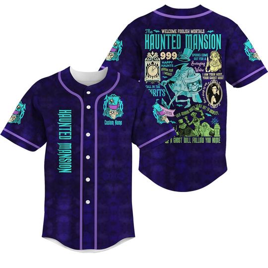 Custom Haunted Mansion Halloween Baseball Jersey, Haunted Mansion Baseball Shirt, Hitchhiking Ghosts Baseball Jersey, Halloween Jersey Shirt