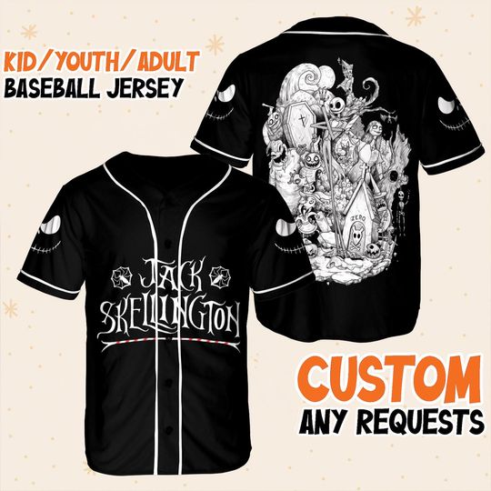 Jack Skellington Jersey Shirt, Kid Youth Adult Halloween Vintage Baseball Jersey, The Nightmares Jersey Fans Gift
