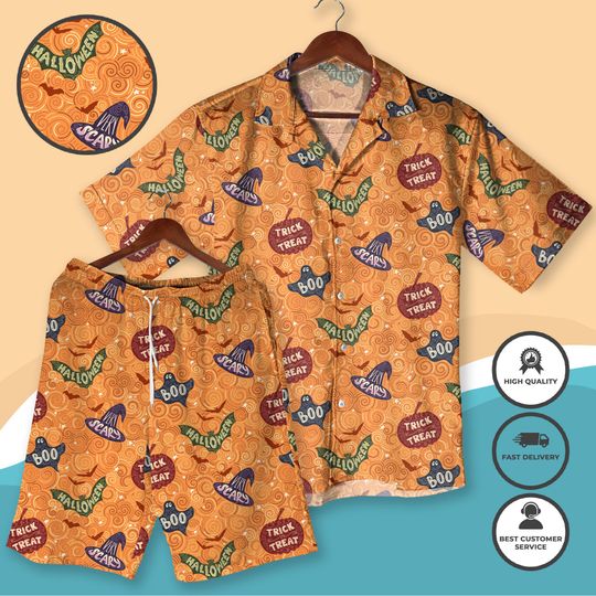 Halloween Hawaiian Shirt, Funny Orange Trick or Treat Aloha Outfit, Halloween Boo Scary