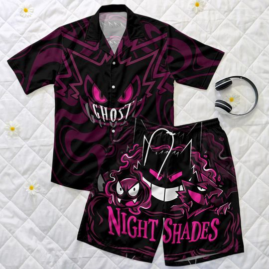 Night Shades Gengar Hawaiian Shirt, Unisex Ghost Style Outfit
