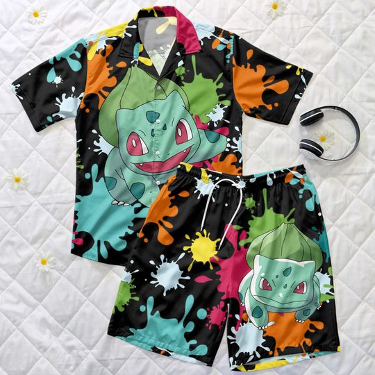 Bulbasaur Hawaiian Shirt Tropical Button Up Shirt Summer Beach Shorts