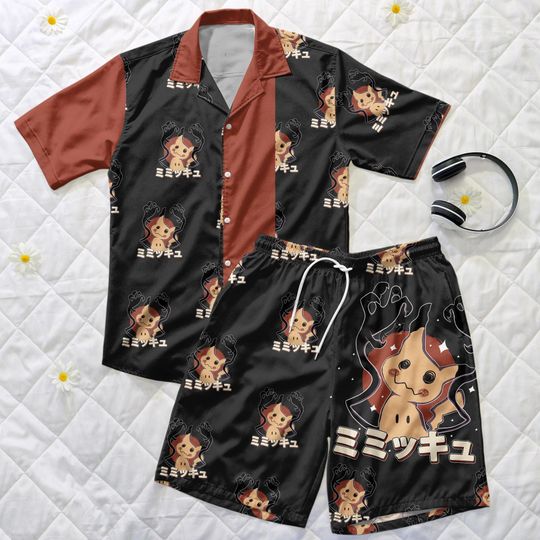 Mimikyu Hawaiian Shirt, Mimikyu Shorts, Kawaii Summer Outfit