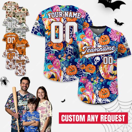 Custom Summerween Hawaiian Baseball Jersey | Personalized Summer Skeleton Ghost | Halloween Shirt