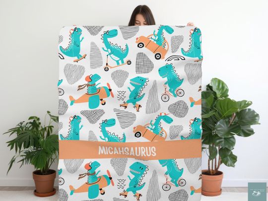 dinosaur kids blanket personalized, custom kids blanket, homeschool blanket gift, personalized dino blanket