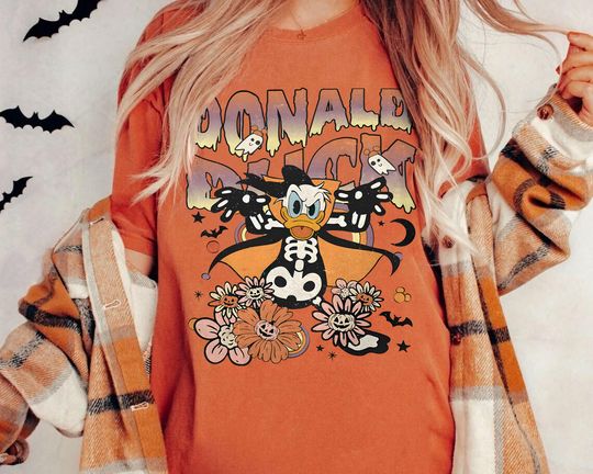 Donald Skeleton Halloween Shirt | Retro Groovy Donald Duck Tee | Vintage Disney