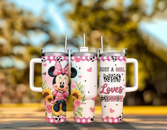 Disney Minnie Mouse Tumblers 40 oz With Handle, Just A Girl Who Loves Minnie Tumbler, Disney Gift for Girl