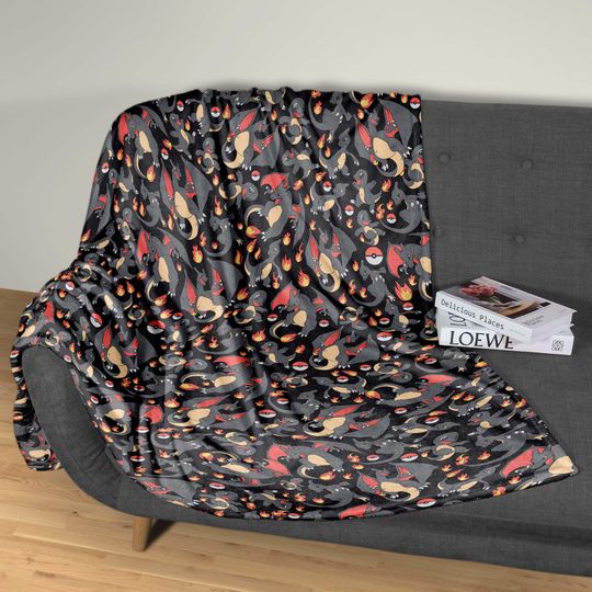 Charizard and Charmander Fleece Blanket  Fire Dragon Fleece Blanket  Cozy Anime Blanket for Bedroom Decor  Funny Anime Gifts