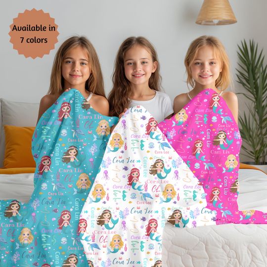 Personalized Mermaid Blanket for Girls Twins Custom Baby Blanket Ocean Birthday Gift for Kids Under the Sea Nursery Girl Baby Shower Gift
