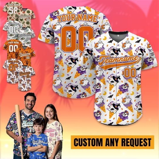 Custom Summerween Ice Cream Baseball Jersey | Personalized Spooky Season | Trendy Summer Beach Wear