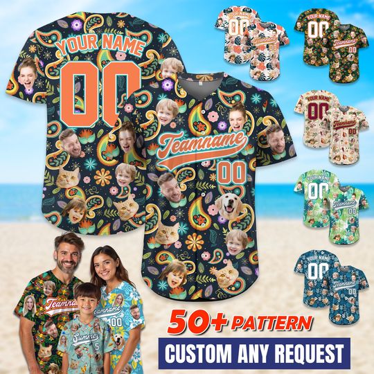 Custom Face Baseball Jersey Hawaiian Shirt – Paisley Button Down for Summer & Parties