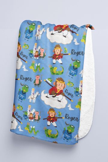 Personalized Monkey Blanket, Custom Monkey Minky Blanket, Customized Video Game Lover Sherpa Blanket, Gift for Boys, Back to School Bedding