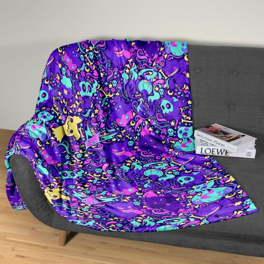 Gengar Mimikyu Fleece Blanket, Cute Ghost Fleece  , Baby Cotton Blanket, Anime Style Blanket, Soft Plush Blanket, Gengar Blanket Gifts