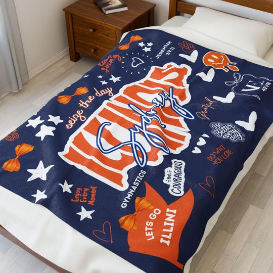 Custom Gymnastics College Blanket, Illinois Freshman Gymnast University Dorm Gift, Jeremiah 29:11, Personalized Back-to-School ư