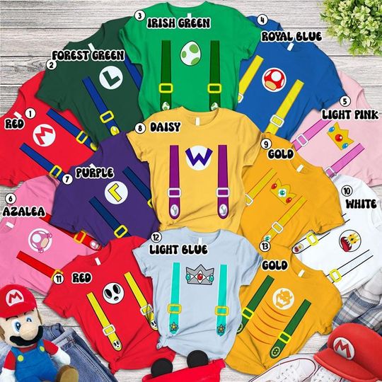 Mario Costume Shirt | Yoshi Princess Peach Bowser Luigi Costume Shirt | Princess Daisy Costume Shirt Matching Family Halloween Costume Shirt