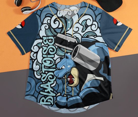 Blastoise Baseball Jersey | Cool Anime | Button-Up | Birthday Gift
