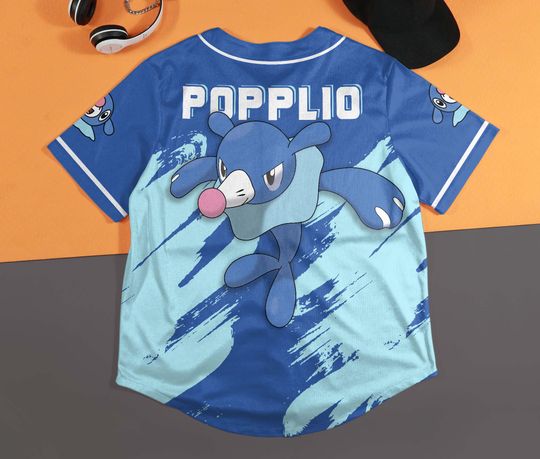Popplio Baseball Jersey Cute Blue Anime Unisex Button-Up Funny Gift