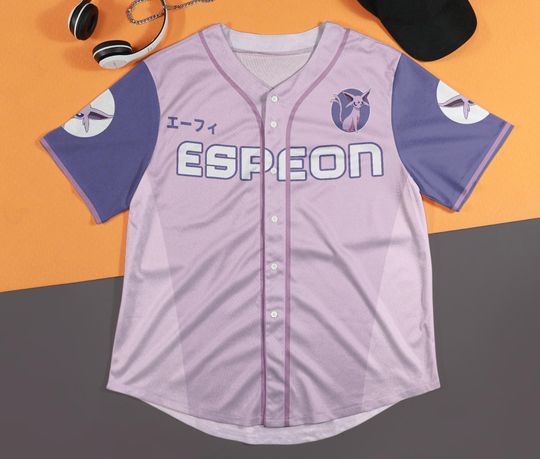 Espeon Baseball Jersey, Psychic-Type Anime Shirt, Kawaii Pastel Sportswear Gift for Fans