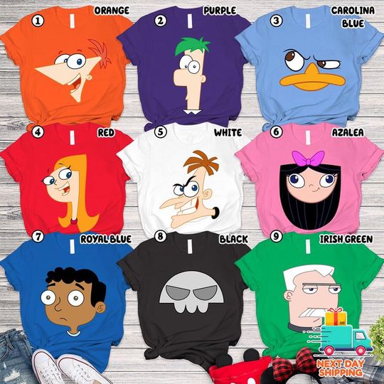 Phineas & Ferb Costume Shirt, Perry Dr Heinz Isabella Candace Jeremy Shirt, Phineas And Ferb Matching Shirt, Disneyland Hallowen Costume