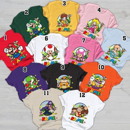 Personalized Super Mario Halloween Costume Shirt, Super Mario Family Matching Shirt, Mario Birthday Squad Shirt, Halloween Party Tee