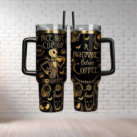 Jack Skellington Tumblers 40 oz With Handle, The Nightmare Before Christmas Tumbler, Cartoon Cup Gift, Magic Kingdom Stainless Tumbler