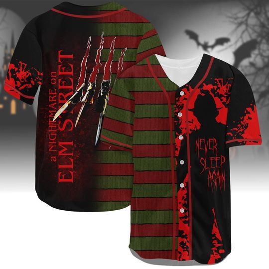 Never Sleep Again Baseball Jersey, Freddy Krueger Baseball Shirt