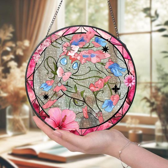 Handcrafted PKM Glass Suncatcher Pink Floral Window Art Sweet Gift for Fans Home Decor