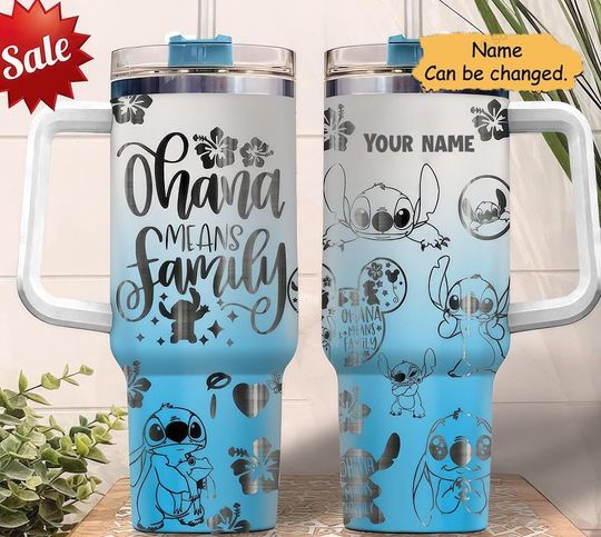 Personalized Disney Stitch Tumblers 40 oz With Handle, Lilo Stitch Coffee Tumbler, Ohana Means Family Tumbler Cup, Movie Tumbler