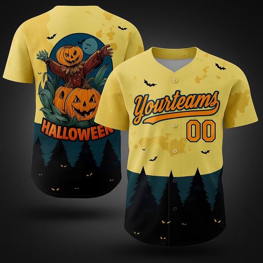 Scarecrow Halloween Baseball Jersey  Custom Name & Team 3D Pumpkin Forest Shirt