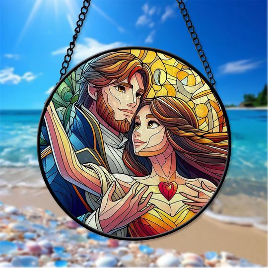 Couple Faux Stained Glass Suncatcher Valentine’s Day Window Hanging Gift for Him Her Anniversary