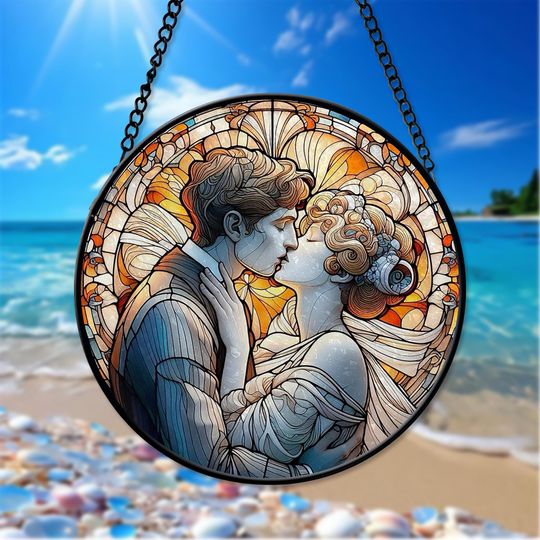 Couple Faux Stained Glass Suncatcher Valentine’s Anniversary Gift